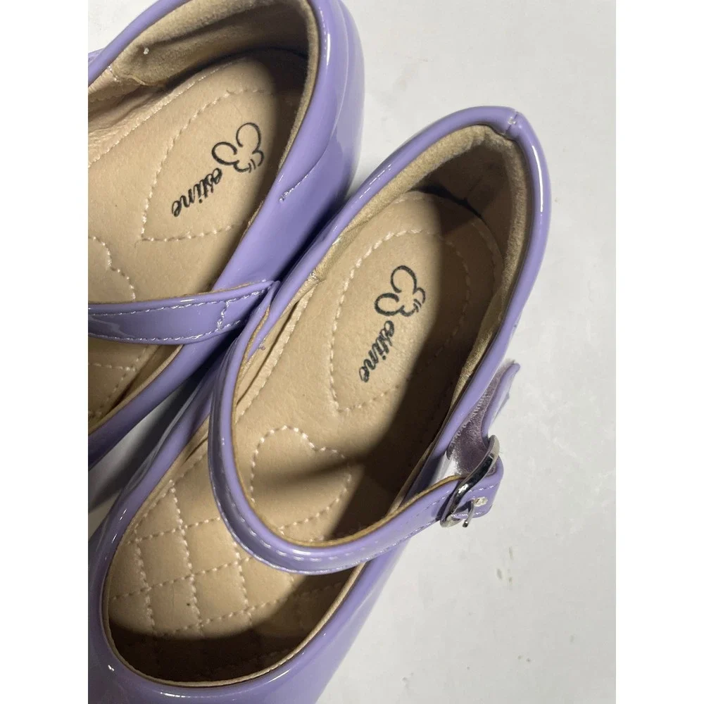 Eestime Mary Jane Flats Kids 10M Purple Patent Leather Hook Loop Dress Shoes
